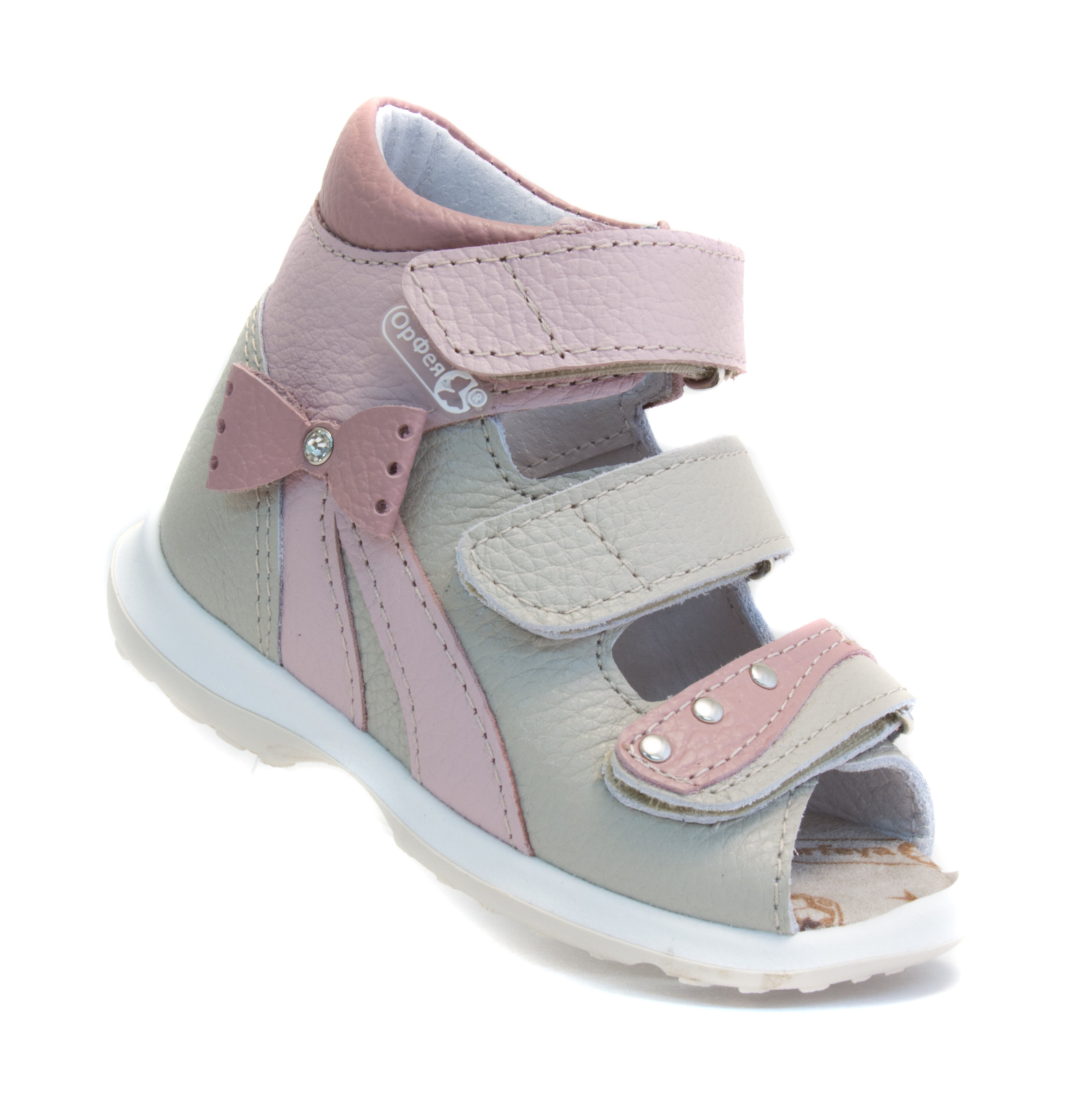 Сандалии  с открытым носом Б2-160-056-103-1 бежевый/розовый фото 1